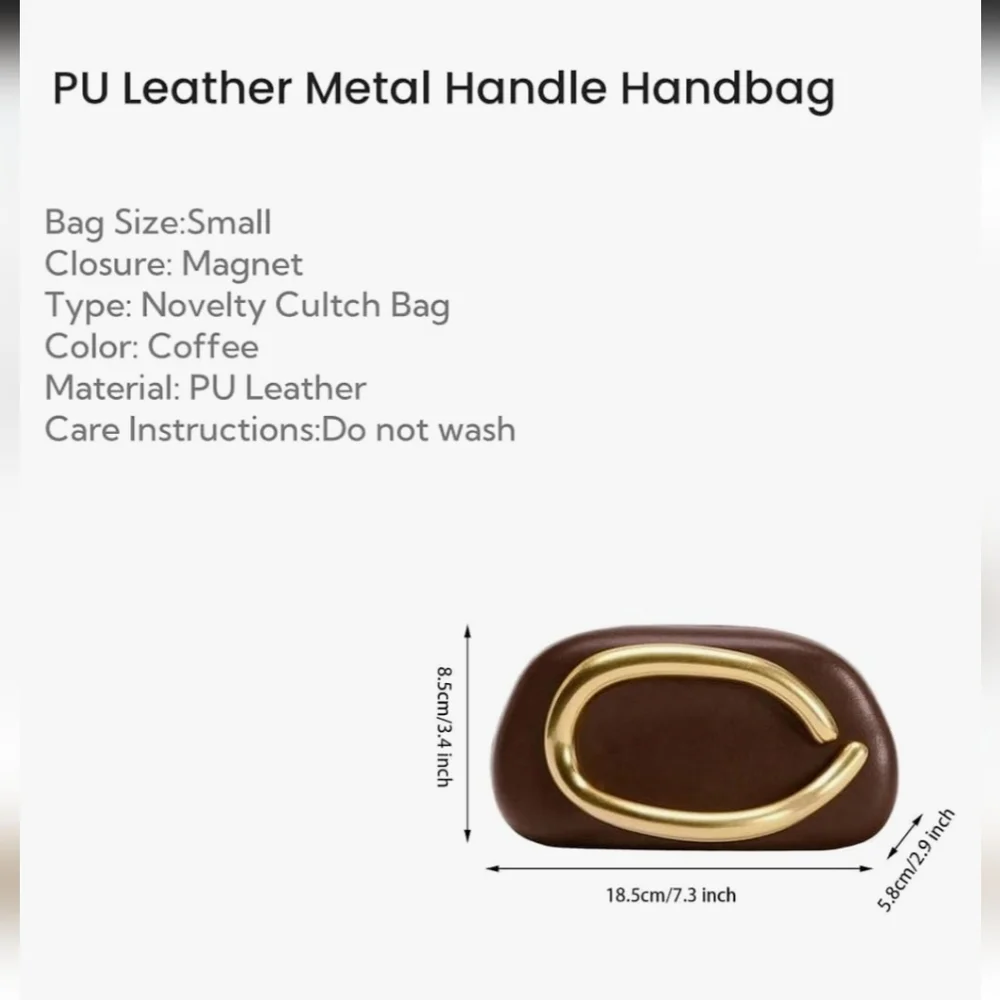 Chic Brown Bag with Metal Handle Clutch